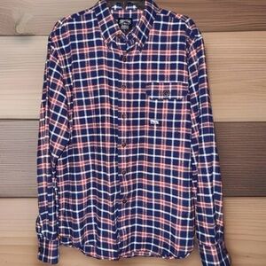 Men’s Warthog Brand Navy and Orange Button Down Flannel Shirt- L - EUC